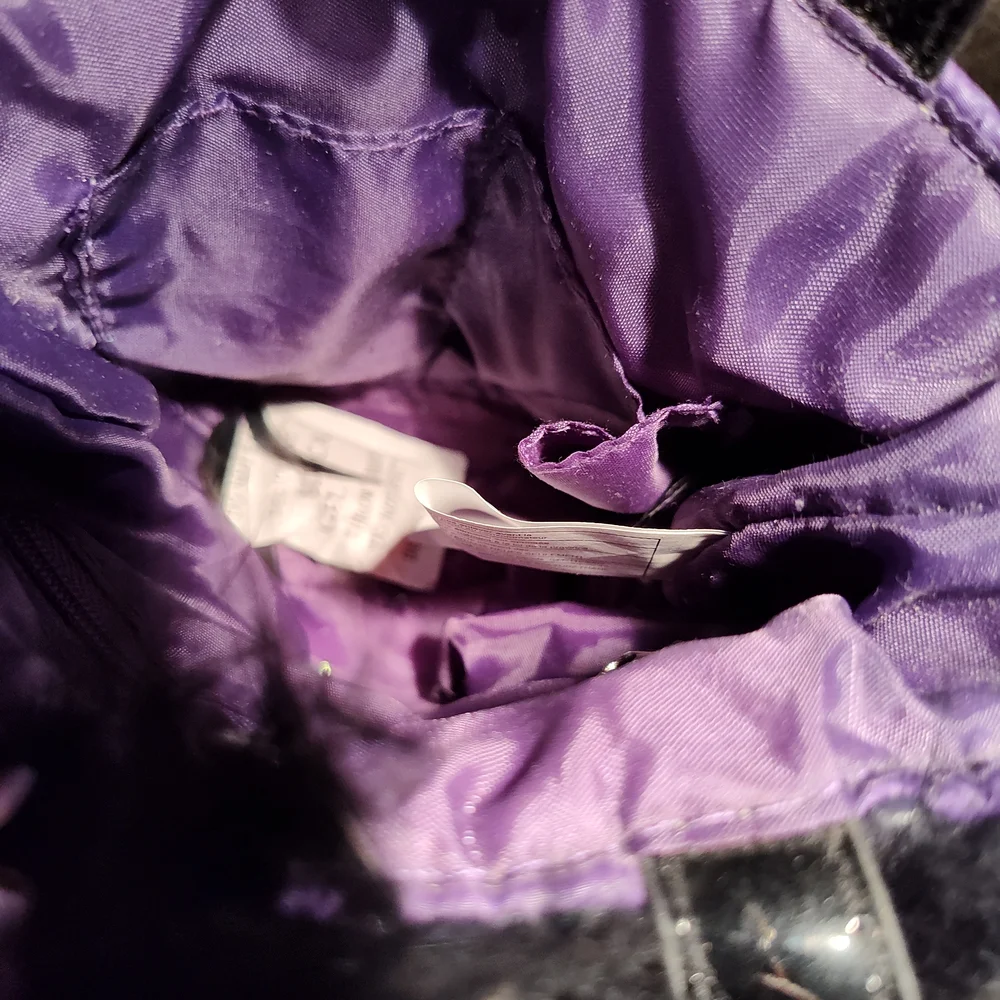 NWT Handcrafted Purple Quilted Purse Black Feathers And Flower